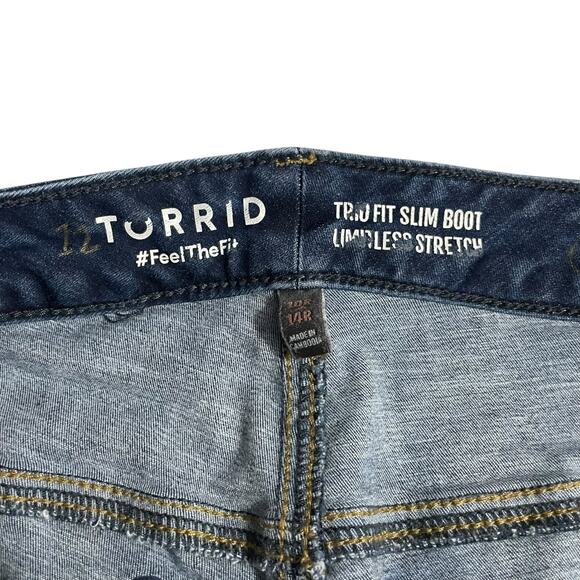 Torrid Womens 10-14 (30X29) Trio Fit Slim Boot Limitless Stretch Dark Blue Denim - Picture 6 of 14